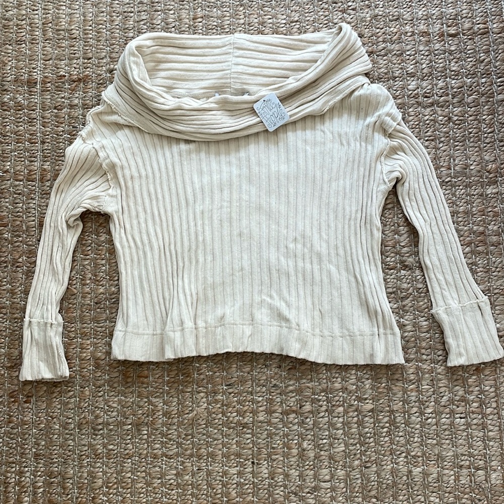 NWT Free People Beach Stevie Pullover Cream Ribbed Cowl Neckline Small